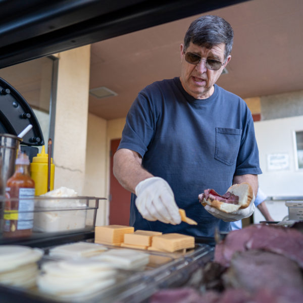 Pastor Mike makes a sandwich