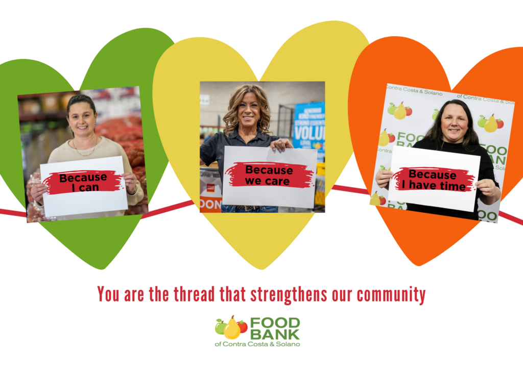 A Valentine's card with three women hold signs that say "because I can," "because we care," "because we have time."