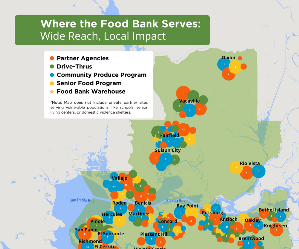A map of food distributions by the Food Bank and our partners.