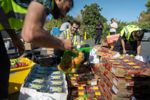 Volunteers sort food at the Concord Islamic Center.