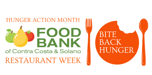 Restaurant Week logo 960×500 green+orange Hunger Action Month, Bite Back Hunger Restaurant Week supporting the Food Bank of Contra Costa and Solano.
